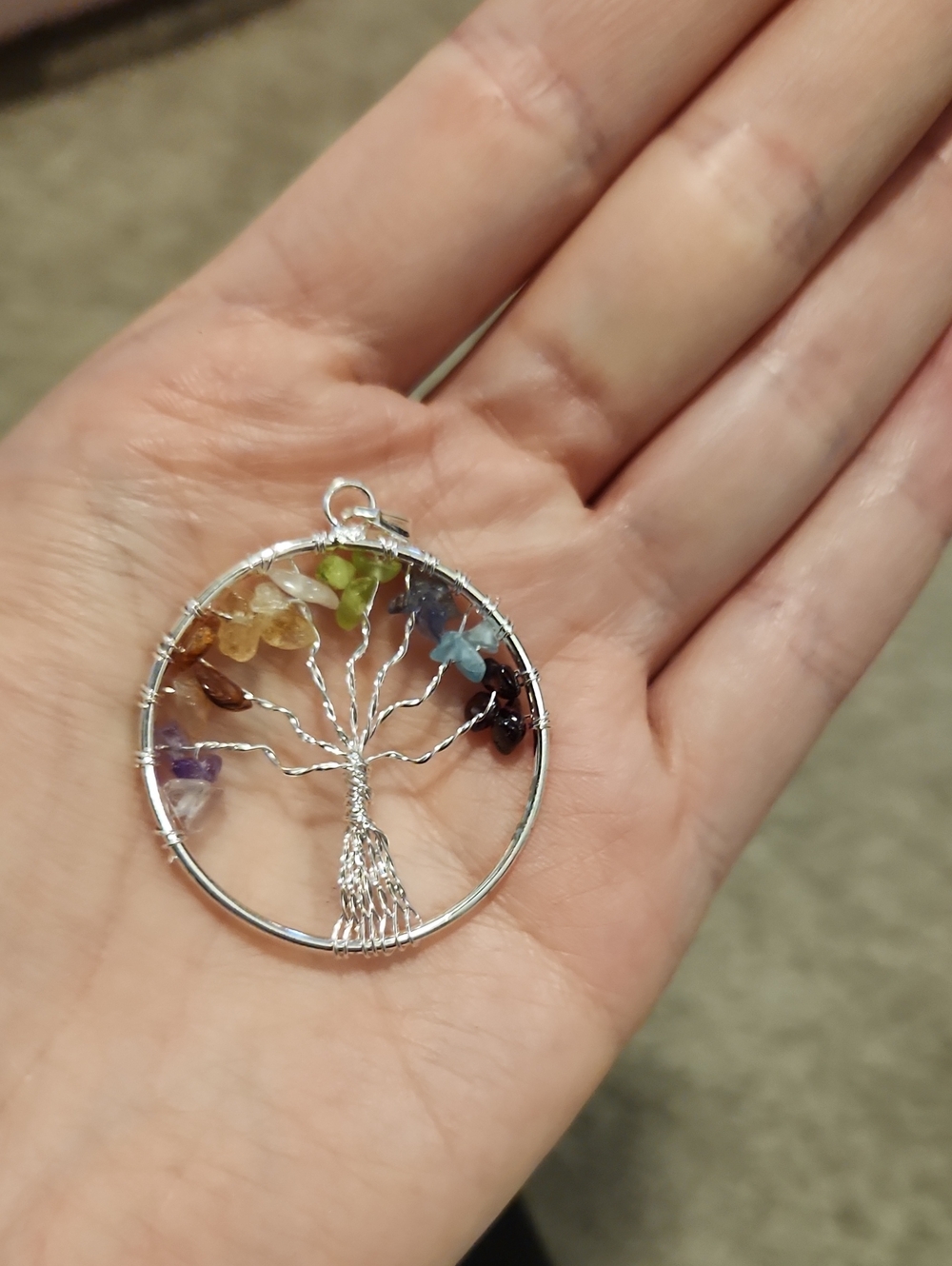 (3 For $15) Multicolor Tree of Life Pendant Necklace - Silver Wire